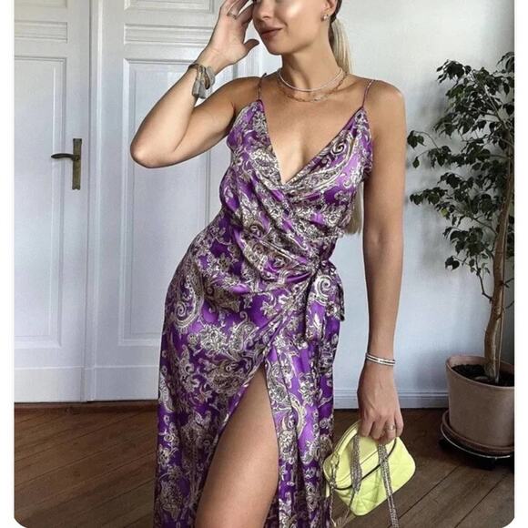 Zara SATIN EFFECT PRINT DRESS Size Small - Picture 7 of 16